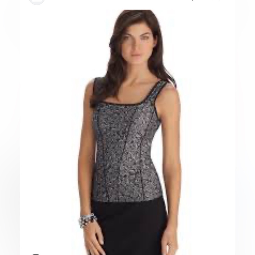 WHBM Sleeveless Jacquard Cami Top Tank Black/Grey Sz S  NWOT